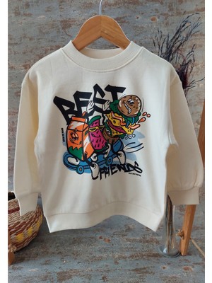 Rigel Kids Ekru Renk Üzerine Baskılı,3 Ip Şardonlu Unisex Çocuk Sweatshirt