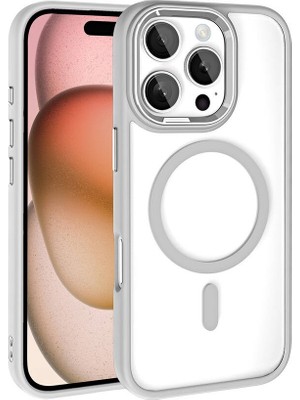 ZORE Apple iPhone 16 Pro Max Kılıf Wireless Şarj Özellikli Krom Magsafe Silikon Kapak