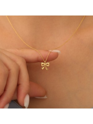 Nox Jewelry 14 Ayar Altın Mikron Kaplama Minimal Fiyonk Figürlü Gümüş Kolye – Zarif Günlük Şıklık - CN00364