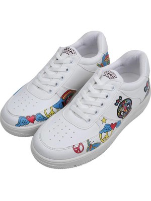 Dogo Kadın Vegan Deri Beyaz Sneakers - Warner Bros Tweety Love Tasarım