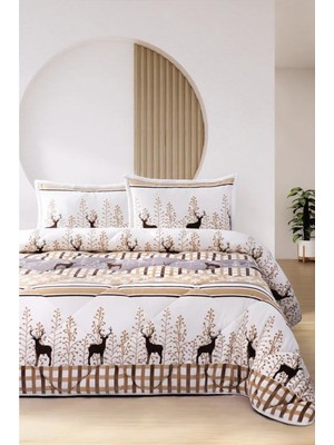 Merinos Comforter Yorgan Set Deer Bej Çift Kişilik 220x240 Cm