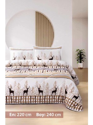 Merinos Comforter Yorgan Set Deer Bej Çift Kişilik 220x240 Cm