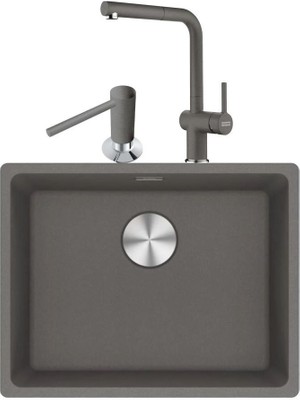 Franke Maris Mrg 210/110-52 Stone Grey Granit Eviye Actıve Plus Doccia 2.0 Armatür Sıvı Sabunluk Üçlü Set Stone Grey