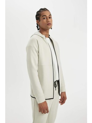 DeFacto Slim Fit Fermuarlı Skuba Dalgıç Kumaş Hırka Stone