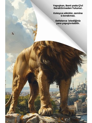 Istanbul'da Aslan Duvar Posteri, Premium Baskı Poster, Galatasaray Poster, Taraftar Posterleri