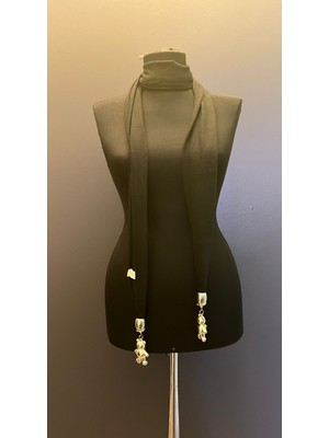 Gönülden Tasarım Ayıcık Uçlu Siyah Penye Kadın Fular Boy 180 cm