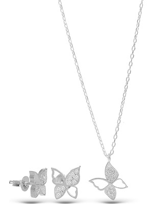 925 Ayar Gümüş Minimal Kelebek 2 Li Set (Özel Kutulu)