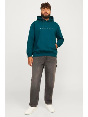 Jack & Jones Plus Jjestar Büyük Beden Pamuklu Kapüşonlu Logolu Cepli Relaxed Fit Sweat Erkek Sweat 12243527