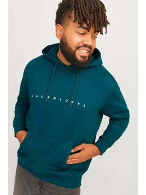 Jack & Jones Plus Jjestar Büyük Beden Pamuklu Kapüşonlu Logolu Cepli Relaxed Fit Sweat Erkek Sweat 12243527