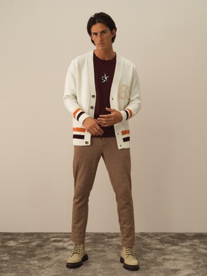 Çizgi ve Nakışlı Regular Fit Hırka