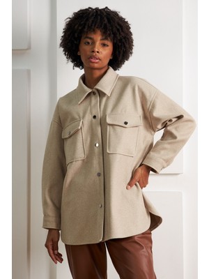 Çıtçıtlı Melanjlı Kaşe Gömlek-Taş