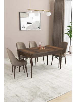 Sar Pakete Almira Serisi, Barok Ahşap Desen 80 x 132 cm Açılabilir Mdf Mutfak Masası Takımı 4 Adet Sandalye