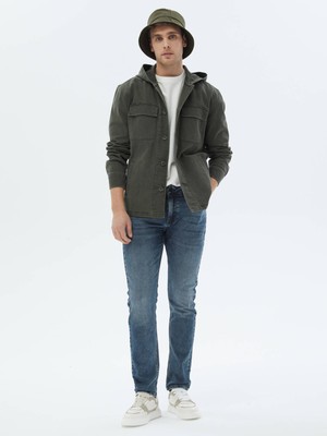 Kip Haki Düz Oversize Fit Dokuma Pamuk Karışımlı Overshırt