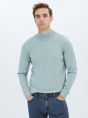 Kip Mint Yarım Balıkçı Yaka Düz Örgü Yün Karışımlı Triko Kazak