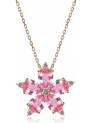Turtcest 925 Ayar Gümüş Rose Pembe Kamelya Çiçeği Kolye