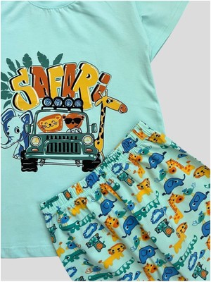 Erkek Çocuk %100 Pamuklu Safari Desenli Kısa Kollu Şortlu Yazlık Pijama Takımı