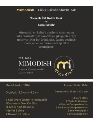 Mimodish 1.Sınıf Işçilik Lüks Deri Fermuarlı Özel Gözlü Deri Kartlıklı El Cüzdanı Deri Erkek Cüzdan