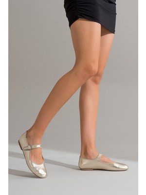 Dericlub Kadın Babet Yuvarlak Burun Günlük Ayakkabı  Deri Zy 1530 Dore