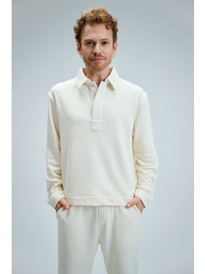 Erkek Timeless Polo Yaka Krem Sweatshirt