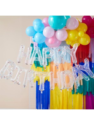 Ginger Ray - Balloon Bunting Brights Confetti Clear Foil - Happy Birthday Balon - Renkli Konfetiler