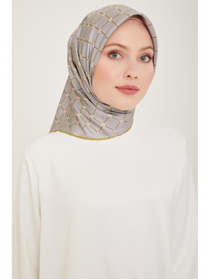 Twill Ipek Eşarp - 4006-50 Gri Sarı