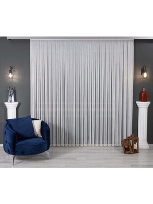Dhm Perde Kırık Beyaz Düz Tül Perde Zincir Çizgili Extraforlu Düz Dikim