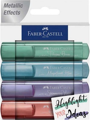 Faber-Castell Fosforlu Kalem 4'lü Set Metalik Renkler Ölçülerle Özel Tasarım