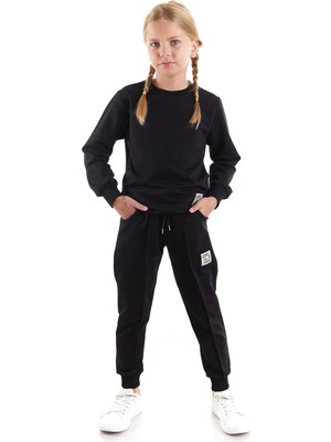 Ahengim Back To School Pamuklu Trend Eşofman Takımı Kız Çocuk 12 Yaş Siyah Konforlu ve Şık Tasarım