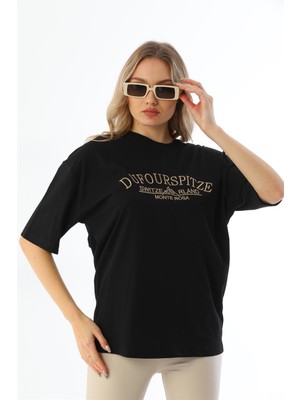 Akbana Duffourspitze Nakış Baskılı Owersize Tshirt