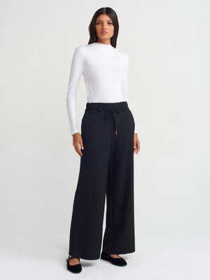 Dilvin 71546 Beli Lastikli Geniş Bacak Pantolon-Lacivert