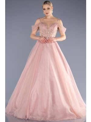 Kayık Yaka Uzun Büyük Beden Özel Tasarım Abiye ABU3688