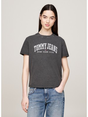 Tommy Jeans Yuvarlak Yaka Baskılı Siyah Kadın T-Shirt Tjw Reg Varsıty Tee