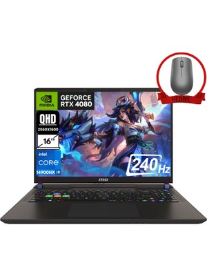 Msı Vector 16 Hx Intel Core I9 14900HX 24GB 1tb SSD RTX4080/12GB Freedos 16" Qhd+ 240Hz Taşınabilir Bilgisayar A14VHG-497XTR-A10 & Anzar Mouse