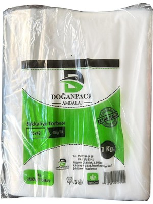 Doğanpack Şeffaf Naylon 3'lük 25 x 42 cm Bakkaliye Poşeti Torbası - 1 Kg. - Ort. 140 Adet - 1 Paket