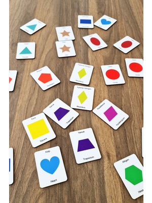 24 Parça Geometrik Şekiller Hafıza ve Zeka Kartları Eşleştirme Oyunu Ahşap Eğitici Puzzle Oyuncak