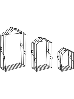 Hedicaret Yuva Üçlü Duvar Rafı Dekoratif Kitaplık Metal Siyah Ferforje Tel Raf