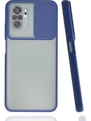 noktaks - Xiaomi Redmi Note 10S - Kılıf Slayt Sürgülü Arkası Buzlu Lensi Kapak - Lacivert - T17188