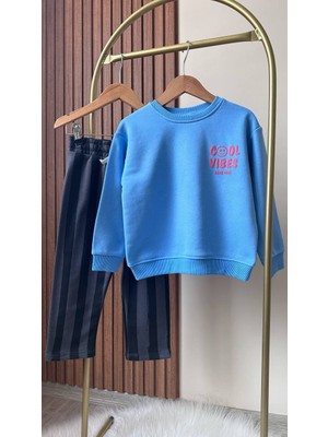 Tios Trend Kabartma Yazı Baskılı Sweatshirt Alt Üst 2'li Takım