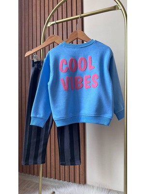 Tios Trend Kabartma Yazı Baskılı Sweatshirt Alt Üst 2'li Takım