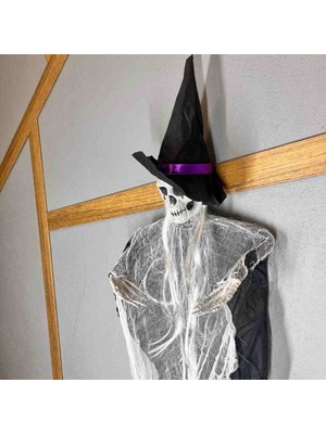 Kidspartim Halloween Iskelet Korkuluk Şapkalı Saçlı 100 cm Siyah