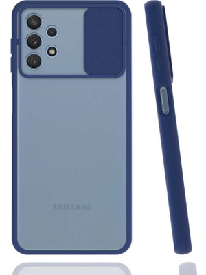 noktaks - Samsung Galaxy A32 4G - Kılıf Slayt Sürgülü Arkası Buzlu Lensi Kapak - Lacivert - T17111