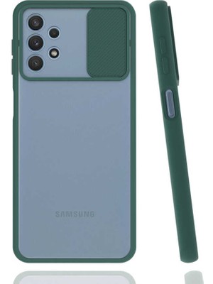 noktaks - Samsung Galaxy A32 4G - Kılıf Slayt Sürgülü Arkası Buzlu Lensi Kapak - Koyu Yeşil - T17111