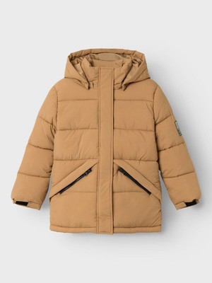 Name It Nkmmelbourne Puffer Erkek Çocuk Mont Açık Kahve Uzun Kol Düz Desenli Şişme Model