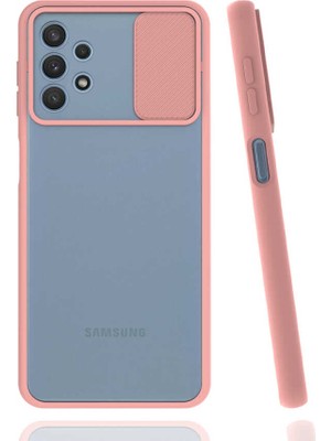 ZORE Noktaks - Samsung Galaxy A32 4g - Kılıf Slayt Sürgülü Arkası Buzlu Lensi Kapak - Pembe Açık