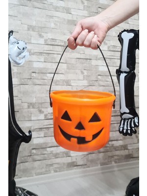 Pekshop Cadılar Bayramı Şeker Kovası Büyük Boy Turuncu Kabak 18CM Halloween Şeker Kovası