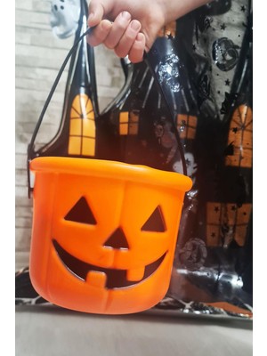 Pekshop Cadılar Bayramı Şeker Kovası Büyük Boy Turuncu Kabak 18CM Halloween Şeker Kovası