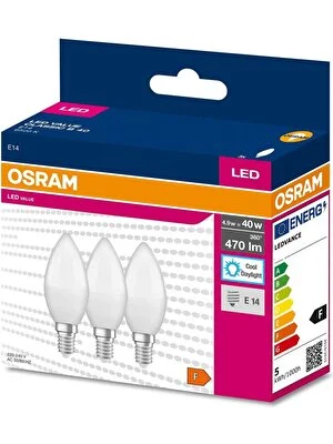 Osram 4,9 Watt E-14 Ince Duy 6500K Beyaz Işık Buji LED Ampul 3 lü Paket