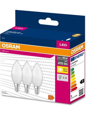 Osram 4,9 Watt E-14 Ince Duy 2700K Sarı Işık Buji LED Ampul 3 lü Paket