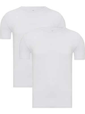 Erkek Beyaz 2’li Yuvarlak Yaka Bambu T-Shirt - 33501