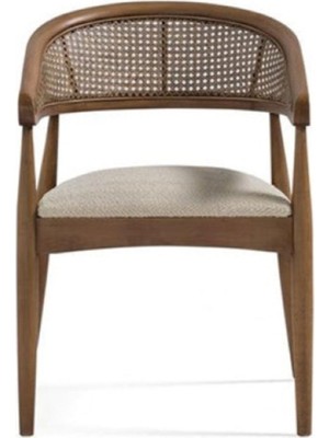 Gazzini Furniture Gazel Hasırlı Krem Teddy Hazeran Ceviz Ahşap Bohem Sandalye